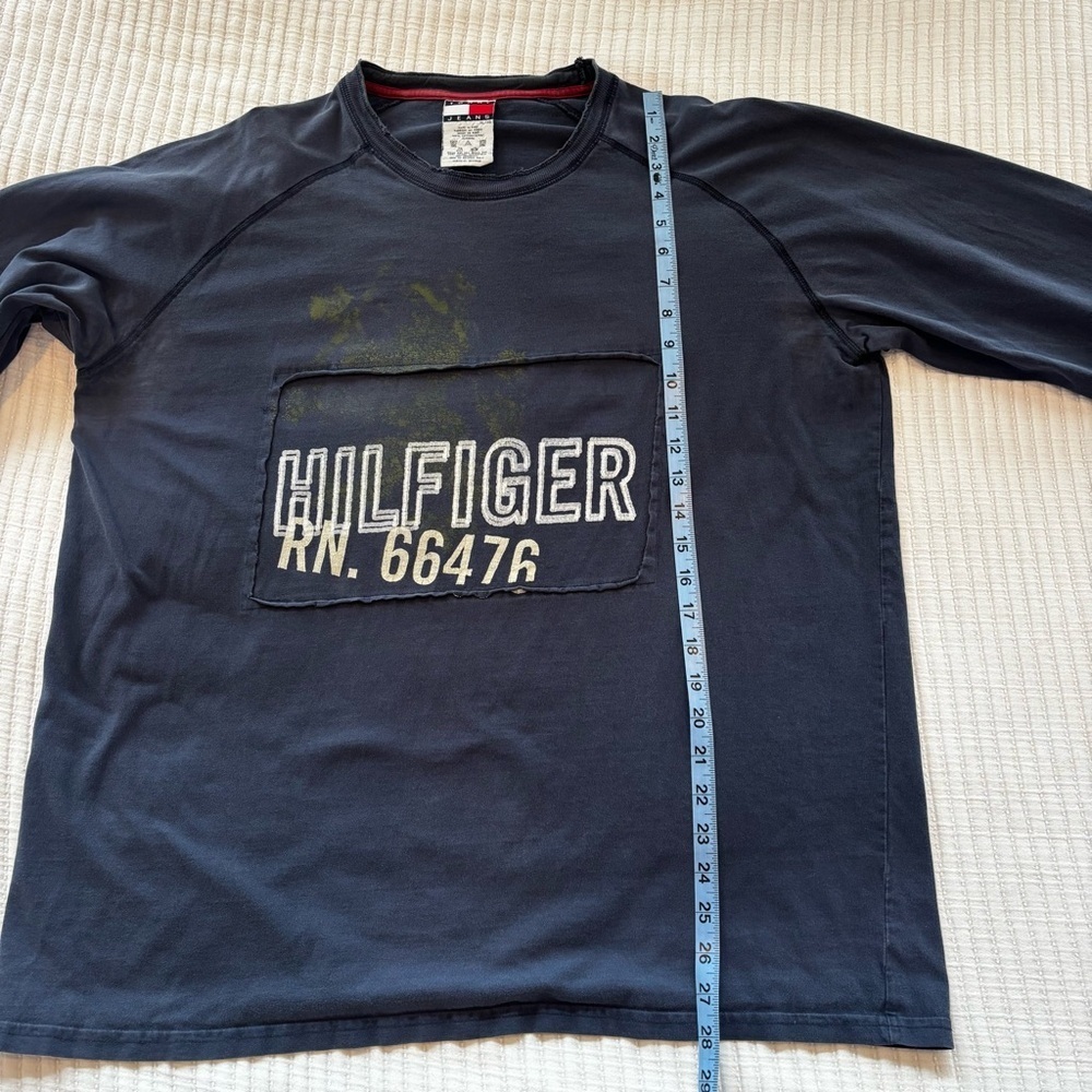 Tommy Hilfiger Tommy Jeans Vintage Mens Long Sleeve Navy Blue 90's Distressed XL - Picture 9 of 9